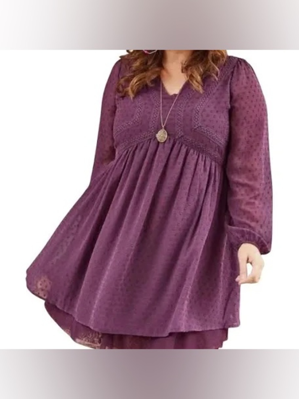 Matilda Jane "Festive Fancy" Swiss dot chiffon long-sleeve dress rich purple sm